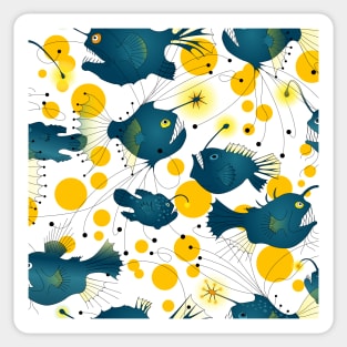 Angler fish - blue/yellow Sticker